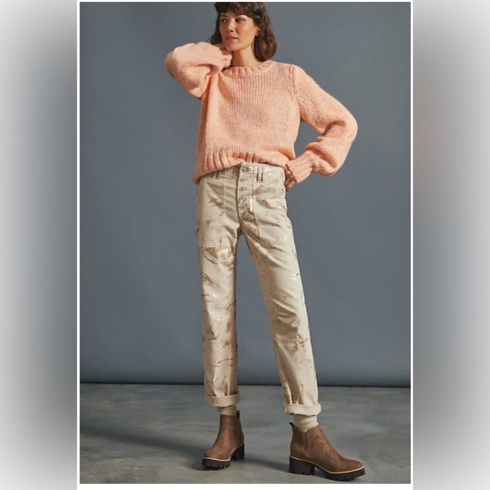 Anthropologie Pilcro The Wanderer Utility Pants  Women Size 26 Beige Button Fly - Picture 2 of 9